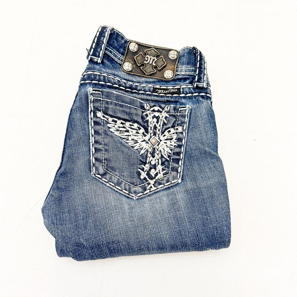 Miss Me Capri Dark Wash Embellished Cross Denim Jeans JP5117CPU Size 26